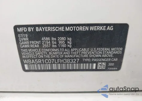 2020 BMW 330I z USA, uszkodzony, nr VIN WBA5R1C07LFH38327